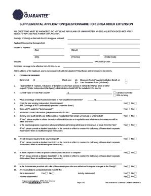 SUPPLEMENTAL APPLICATION/QUESTIONNAIRE FOR ERISA RIDER EXTENSION Doc ...