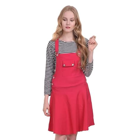 Buy DIMPY GARMENTS Cotton Blend Striped Women's Dungaree Dress with Top ...