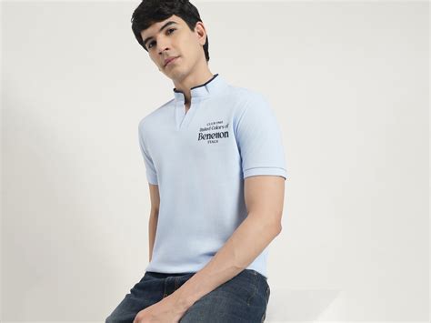 Men Regular Fit Mandarin Collar Solid Club Branded Polo T-Shirt ...