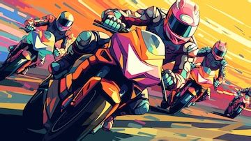 Sport bikers racing at a high speed on a motorcycle track flat style ...