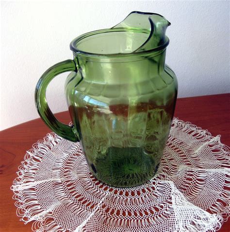 Vintage Pitcher Depression Glass Green Water by CinfulOldies