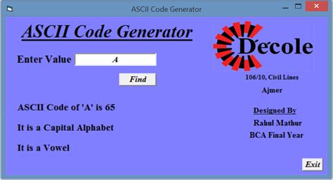 Image result for Visual Basic Code for Next ASCII