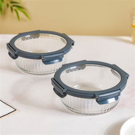 Leakproof Fluted Glass Microwave Safe Container Set Of 2 950ml Online ...