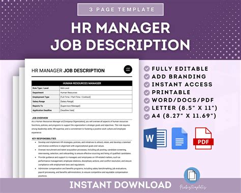 Human Resources Manager Job Description Template | ProBizTemplates