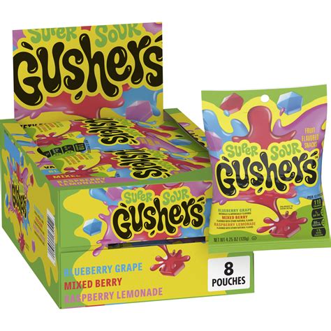 Gushers Super Sour Berry Flavor Fruit Snacks, Original 8 Pack Candy ...
