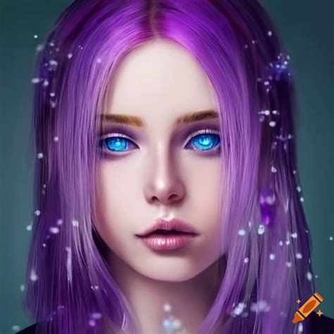 Portrait of a girl with purple hair and blue eyes on Craiyon