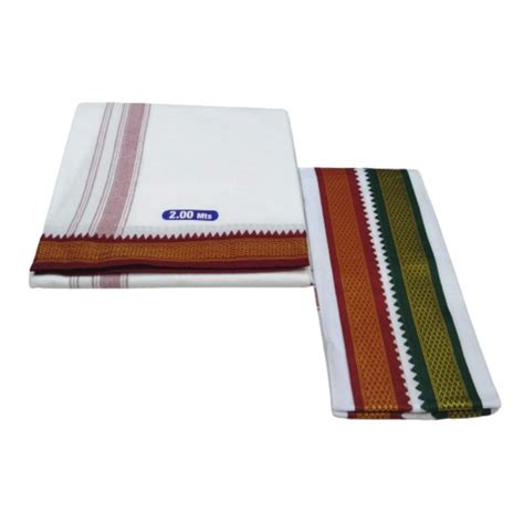 MPS COTTON COOL 100% Cotton Dhoti 2.00 Mts Dhoti & Angavastam Towel Set ...