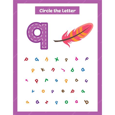 Circle the letter worksheet activity for kids q for quill small letter q | Premium Vector