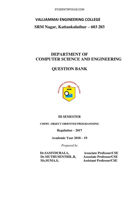 Sample/practice exam 2018, questions and answers - VALLIAMMAI ...