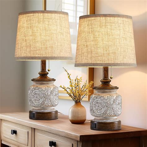 19.5" Farmhouse Bedside Table Lamps Set of 2 Rustic Lamps for ...
