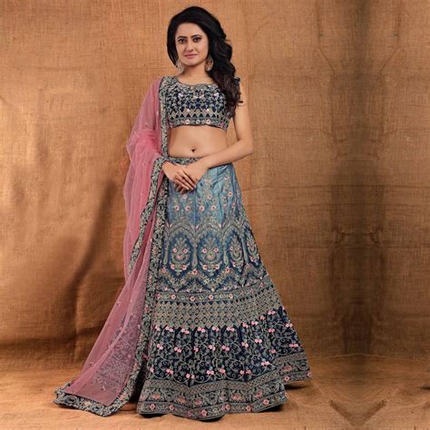 Blue Party Wear Sequins Embroidered Silk Lehenga Choli