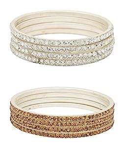 Buy R.K. Bangles Silver and Golden Metal Bangle for Women - Combo of 2 ...