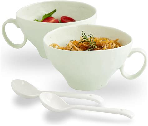 Amazon.com | Hoilse Soup bowls with Handle and Spoons, 17oz Handmade ...