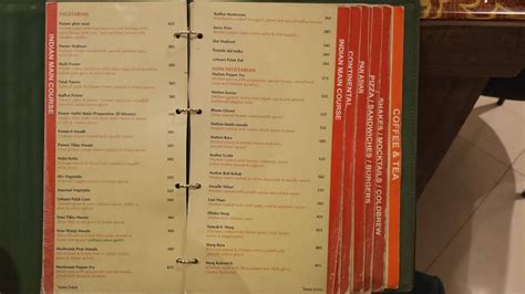 Menu at Alimento, Allahabad