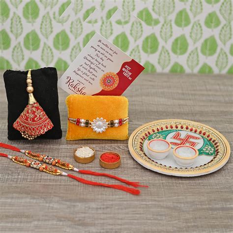 Buy Craftam Brother Combo Set- Marble Pooja Thali , Raksha Bandhan ...
