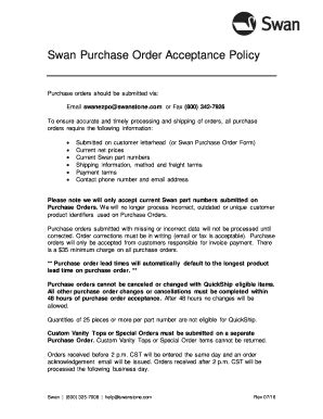 Fillable Online Swan Purchase Order Acceptance Policy Fax Email Print ...