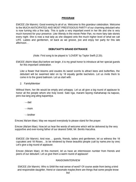 Image result for Example of Debut Program Script