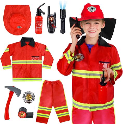 Buy Meland Kids Fireman Costume Role Play Set - Firefighter Dress-up ...