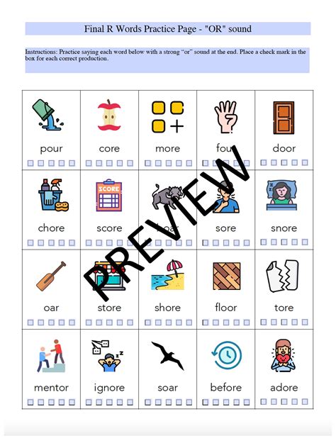 Final R Words OR Worksheet for Speech Therapy (editable, Fillable ...