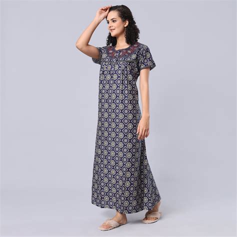 Evolove Women's 100% Cotton Printed Maxi Nighty Sleepwear Super Comfor ...