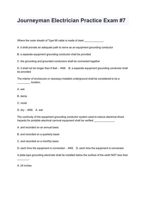 Journeyman Electrician Practice Exam #7 Questions And Answers ...