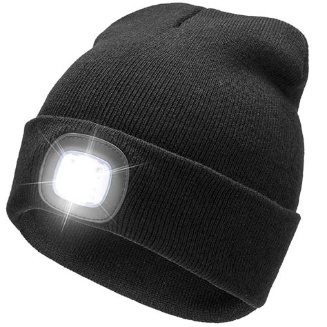 BO KAI LUN USB Rechargeable LED Beanie Cap, Lighting 4 LED Hands Free ...