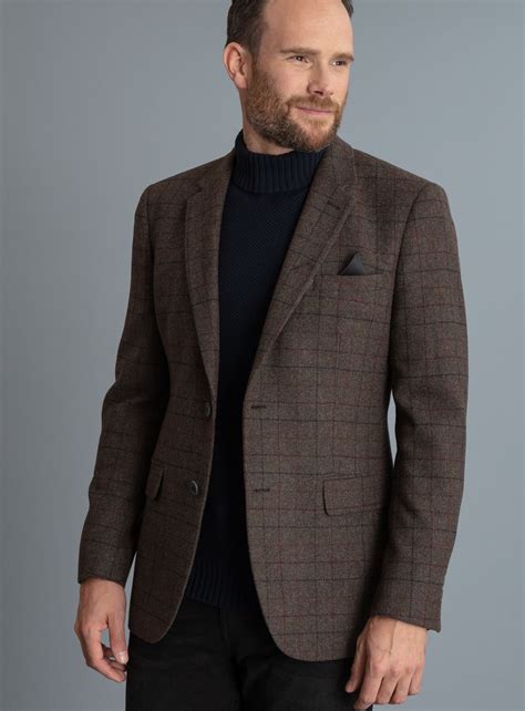 Men's Brown Checked Tailored Fit Blazer With Wool | Blazer outfits for ...