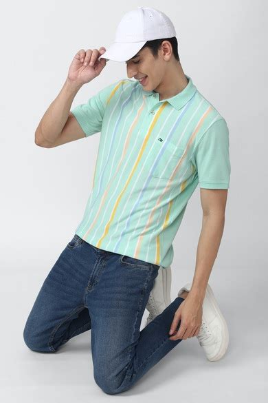 Buy Men Green Stripe Polo Neck Collar T-shirt Online - 756352 | Peter ...