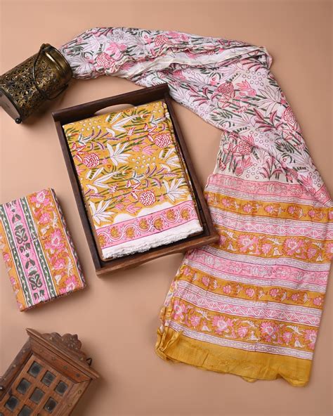 Shop hand block print muslin silk suits by Shalvi Fashion