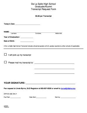 Fillable Online dlshs Transcript Request - De La Salle High School ...
