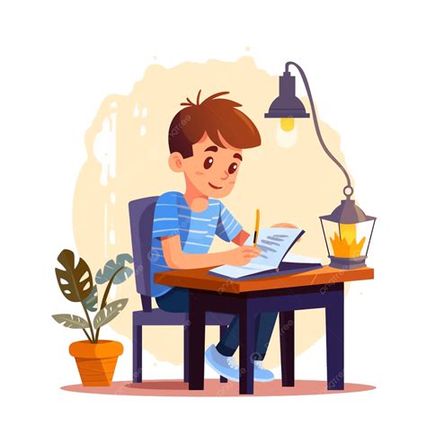 Flat Cartoon Style Students Work Hard On Their Homework, Cartoon ...