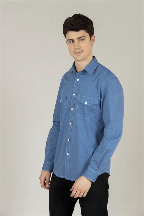 Buy Online Bright Blue Chambray Men's Shirt | OZMOD