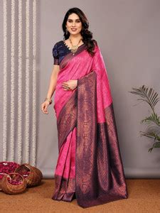 Buy AVANTIKA FASHION Woven Kanjivaram Pure Silk, Art Silk Pink, Dark ...