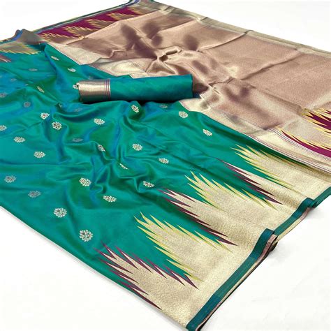 Rama Green Floral Woven Art Silk Saree