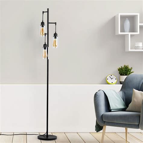 Tree Floor Lamp with 3 Hanging Bubble Glass Shade - Black | Tree floor ...