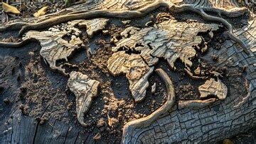 A carved world map on a tree trunk | Premium AI-generated image