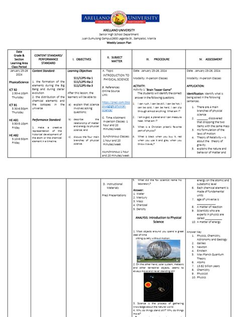 Image result for Detailed Lesson Plan in Physical Science