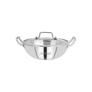 CDM SOLITAIRE Triply Stainless Steel Kadai with Glass Lid | Metal ...