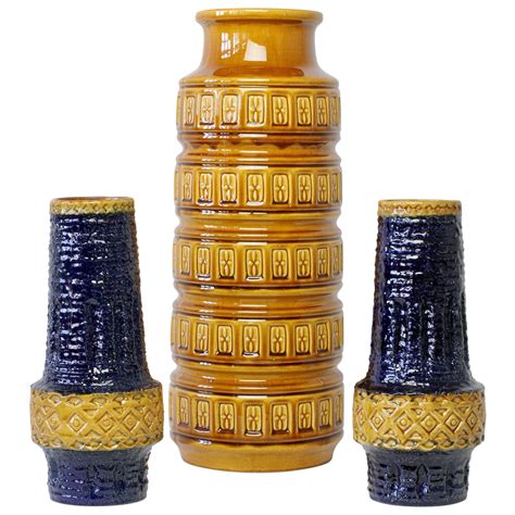 Pair of West German Bay Incised Pottery Vases at 1stDibs