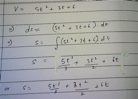 The displacement at t=5s if the velocity of the particle varies as v ...