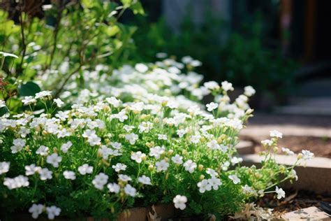 Beautiful white flowers in the garden. Small white flowers in the ...