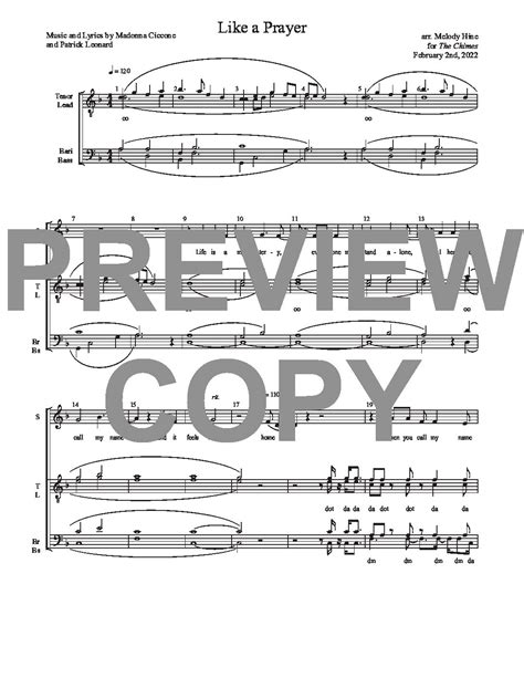 Like a Prayer – Barbershop Lower Voices – Melody Hine Arrangements