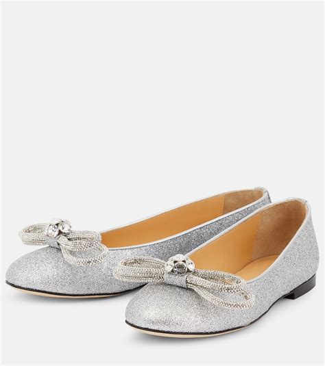 Double Bow embellished ballet flats in silver - Mach Mach | Mytheresa