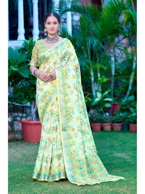 Buy Suha Women Fashion Ethnic Pure Cotton Light Green Saree with ...