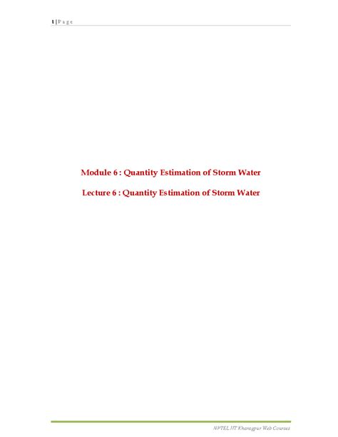 M6L6 - WWM - Module 6 : Quantity Estimation of Storm Water Lecture 6 ...