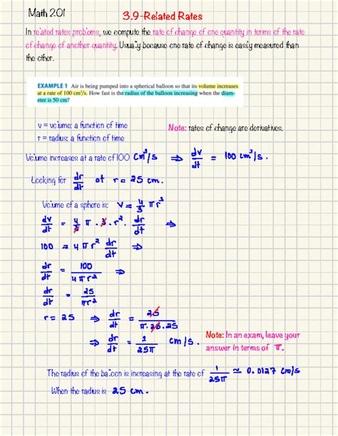 201-3.9 Notes - Math 201 3-Related Rates In related rates problems, we ...