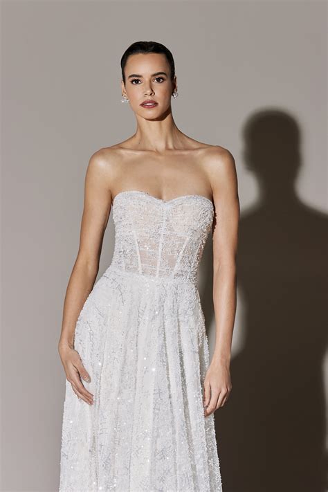 AFTERGLOW: Strapless A-Line Wedding Gown with Sheer Bodice | Justin Alexander Signature
