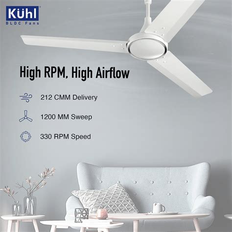 KUHL Prima A 1200MM 330 RPM Power Saving Bldc Ceiling Fan | 28 Watt | 5 ...