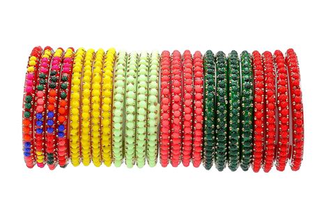 Buy AabhayaArts Fancy Glass Bangles Mix Color Set Decorated with Zircon ...