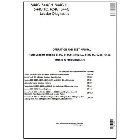 John Deere 544G, 544GH, 544G LL, 544G TC, 624G, 644G Loader Pdf Diagno